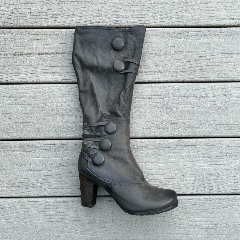 Miz Mooz Tall Leather Button Boots | Block Heel | Size 38